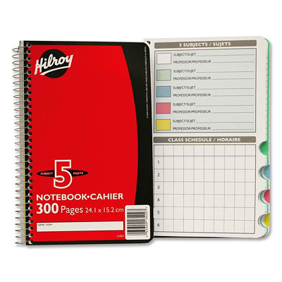 Hilroy Coil 5 Subject Notebook w/ Coloured Index (9 1/2" x 6") - 300 pages